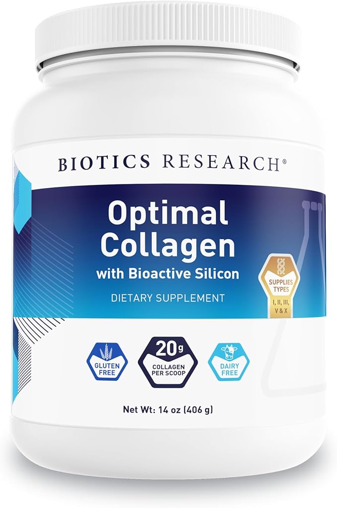 Biotics Research Optimal Collagen Easy-to-Mix Broad-Spectrum Collagen + Bioactive Silicon Collagen Types I II III V &amp X 20 Grams Collagen per Serving