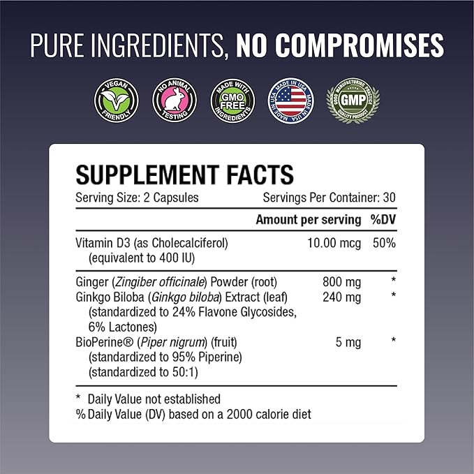 Approved Science VertiSyl - Ginkgo Biloba Ginger Vitamin D3 BioPerine - 60 Capsules - 1 Month Supply