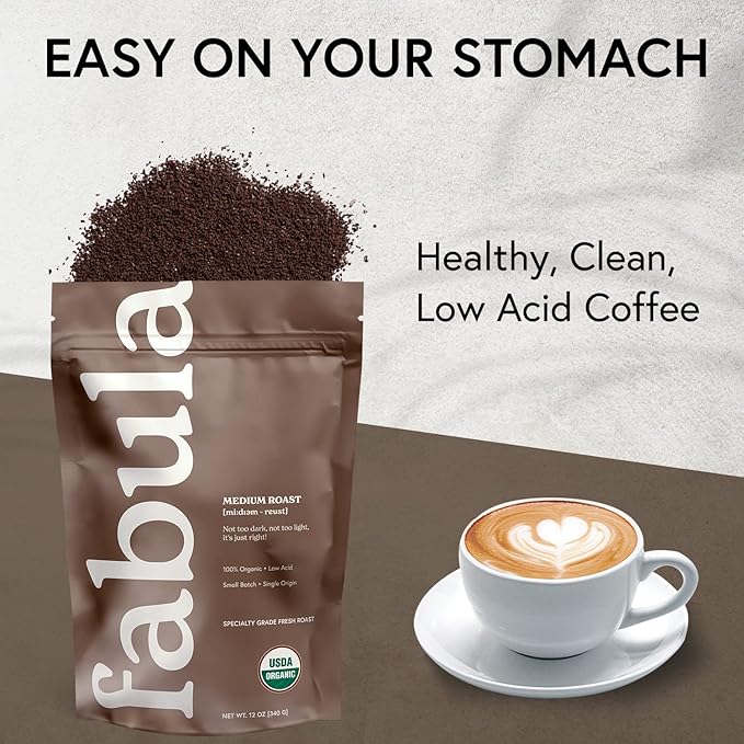 Fabula Organic Coffee Freshly Grounded - Medium and Decaf Dark Roast - 2 Bag Bundle