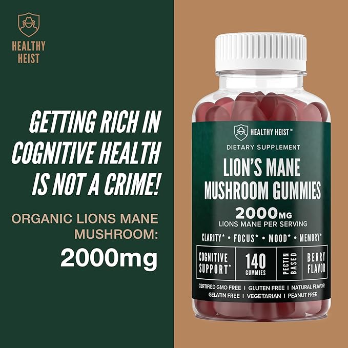 Lions Mane Mushroom Gummies for Adults 280 Count Bulk Lion's Mane Chewables High Potency 10:1 Organic Extract amounts to 2000mg Supplement Supports Mental Clarity Focus Mood and Brain Fog 2 Pack