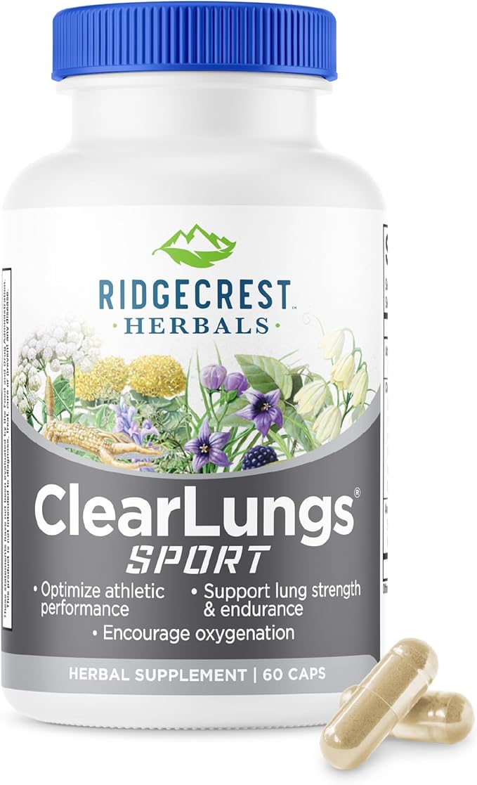 Ridgecrest Herbals ClearLungs Sport Oxygen Intake and Lung Support Formula with Cordyceps Rhodiola Eleuthero (60 Vegan Caps 30 Serv)