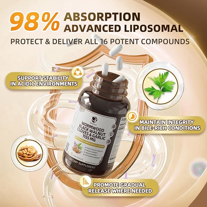 Lukaree 16-in-1 Wormwood Black Walnut Clove Cleanse for Humans Capsules – Natural Gut Detox &amp Digestive Health with Pumpkin Seeds Garlic Oregano Turmeric Liposomal Tech 98% Absorption Vegan 1155