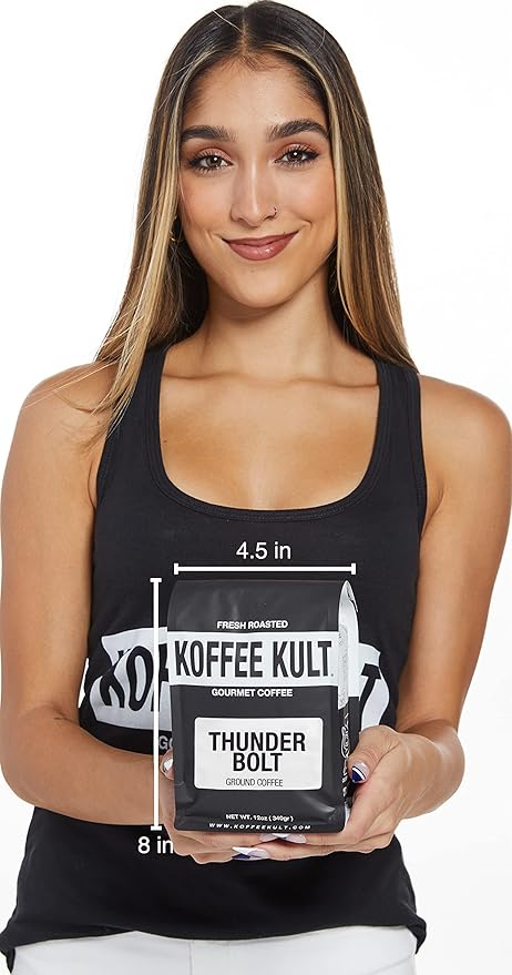 Koffee Kult Thunder Bolt Coffee Super Dark Roast 100% Arabica Robust Blend of Colombian And Brazil (Ground 12oz)
