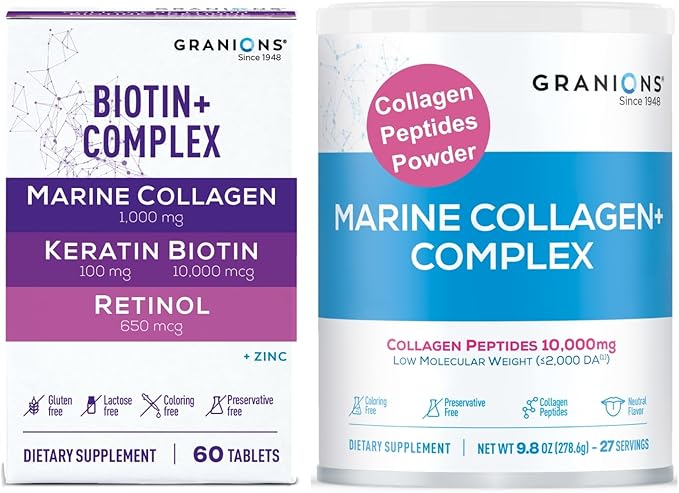 Marine Collagen Powder unflavored and Biotin Keratin Collagen Complex Enhanced Collagen Bundle