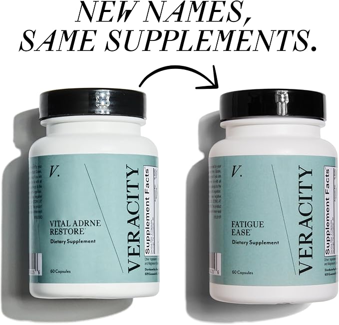 Veracity Fatigue Ease Adrenal Support Supplement for Stress Resilience Healthy Cortisol &amp Energy - Adaptogenic Blend of Ashwagandha Schisandra Berry Licorice &amp Rhodiola – 100% Natural - 60