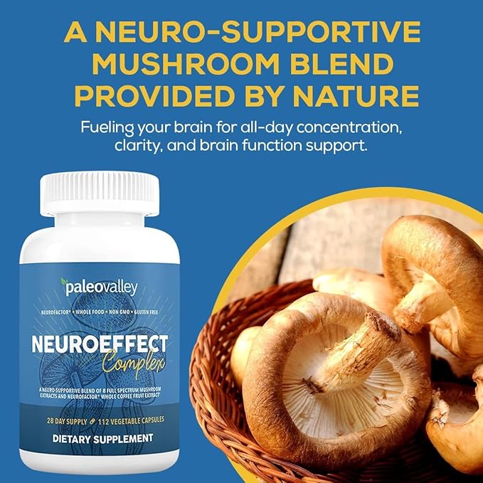 Paleovalley NeuroEffect - Neuro Mushroom Coffee Nutritional Supplement for Focus Memory and Energy Support - 28-Day Supply - 8 Full Spectrum Mushroom and Whole Coffee Fruit Extracts