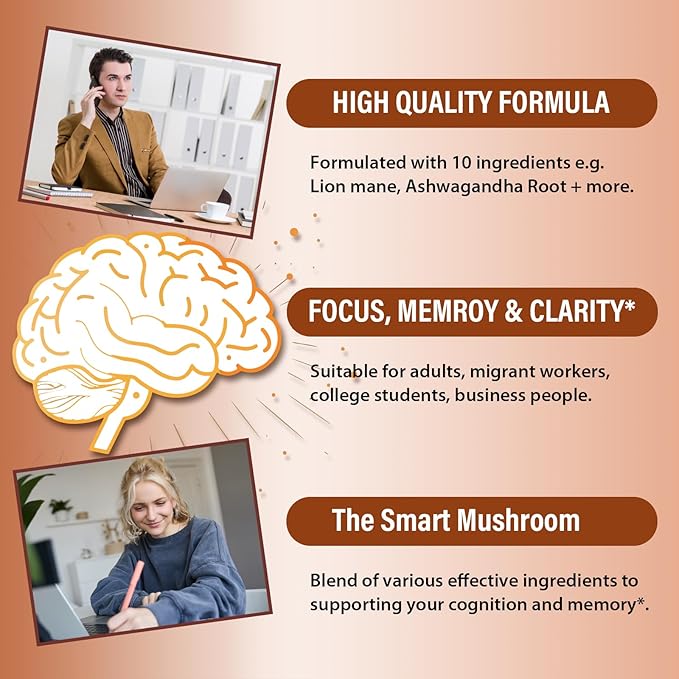 Ashwagandha &amp Lions Mane Supplement Capsules Brain Supplements for Memory and Focus Ashwagandha Supplement with Rhodiola &amp Black Peppe Cortisol Supplements for Women &amp Men90 Caps