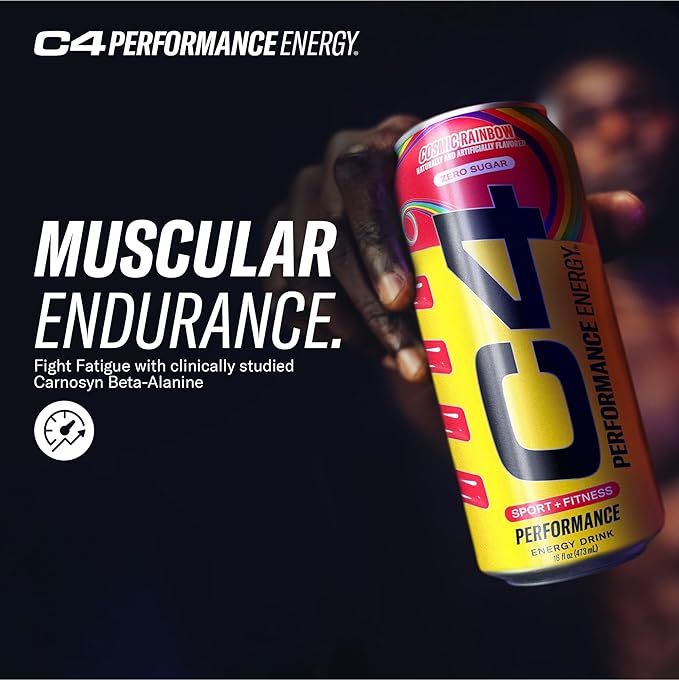Cellucor C4 Performance Energy Drink | Cosmic Rainbow | Zero Sugar Carbonated Preworkout Energy | 200mg Caffeine with Beta Alanine | 16 Fl Oz (12 Pack) Packaging May Vary