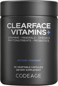 Codeage Clearface Pantothenic Acid Niacin Supplement Vitamins A C D3 E Probiotics Zinc Riboflavin Thiamin L-Lysine HCL &amp Omega-3 Niacinamide Skin Botanical Blend - Non-GMO - 90 Capsule