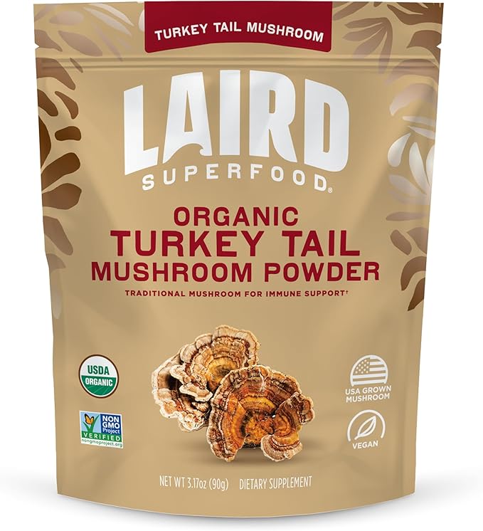 Laird Superfood Organic Turkey Tail Mushroom Powder for Immune Support 3.17 oz. Bag Pack of 1