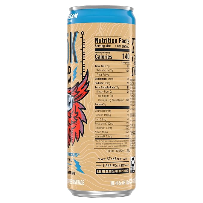 SToK Cold Brew Energy Vanilla Cream Energy Coffee Beverage with 195mg Caffeine to Help Support Focus Canned Coffee with B-Vitamins Guarana and Ginseng11 fl oz 12pk