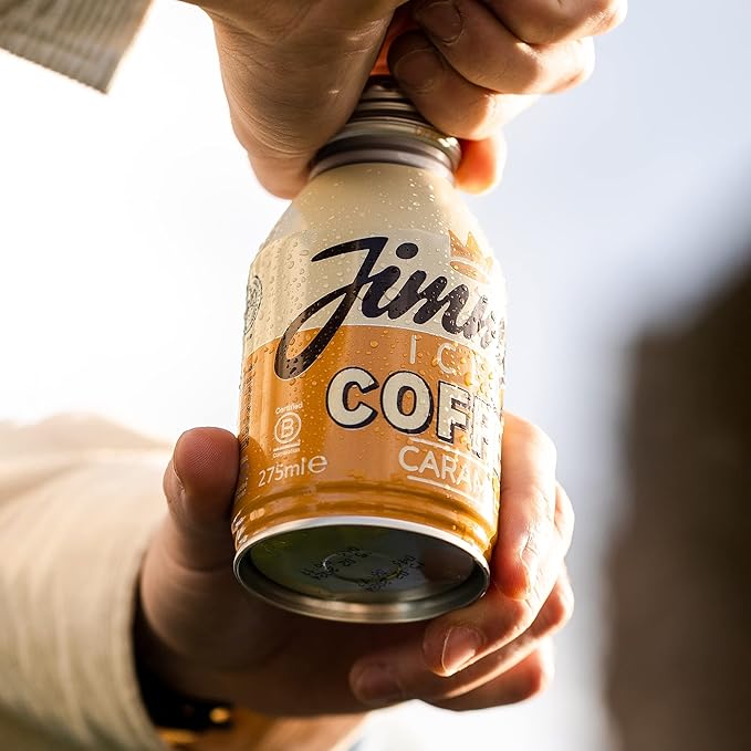 Jimmy's Iced Coffee Caramel BottleCan™ Multipack (12 x 275 ml) Refreshing Ready to Drink Rainforest Alliance Arabica Chilled Coffee Energy Drink