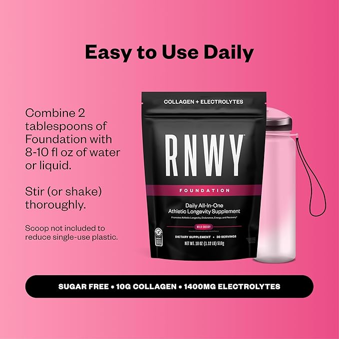 Foundation Collagen + Hydration Powder Daily Joint Support with Electrolytes Wild Cherry 10g Collagen Peptides 30 Servings