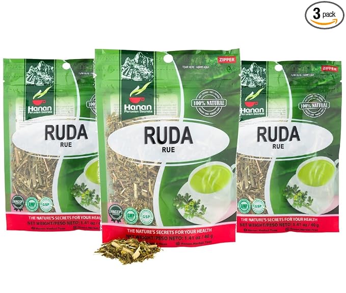 Hanan Ruda Loose Leaf Herbal Tea 4.2oz (120g of Rue Herb) - Pack of 3 Pouches with 40 Grams Each of All-Natural Rue Herb of Grace 4.2 Ounce (Pack of 3)