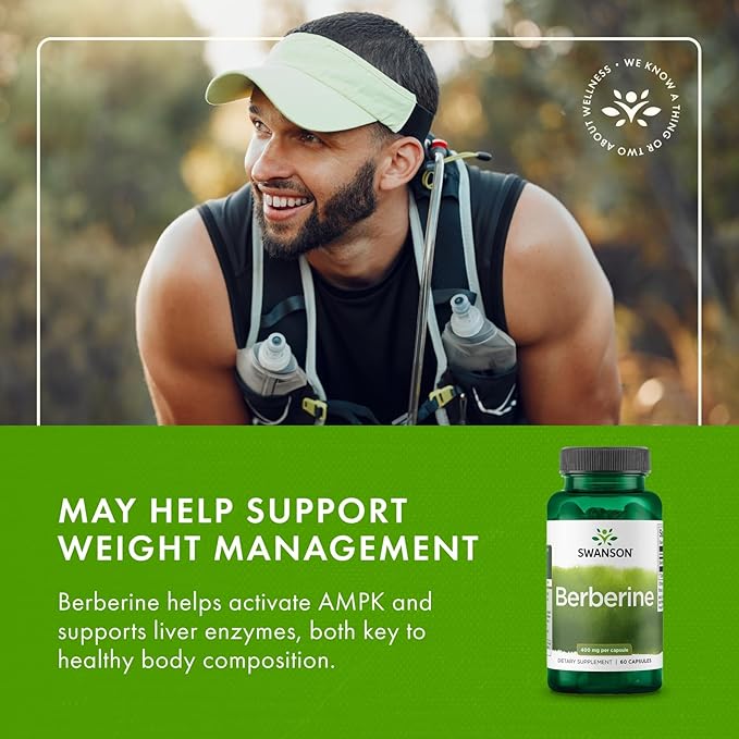 Swanson Berberine HCl Cardiovascular and Metabolic Health Supplement for Health-Conscious Adults - Non-GMO Vegan Gluten-Free (60 Vegan Capsules 400 mg Each)