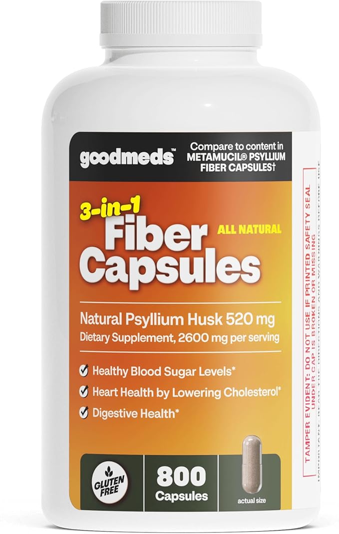 Psyllium Husk Fiber 520mg Capsules Supplement Soluble Dietary Colon Support for Women and Men Restore Digestive Regularity and Balance (800 Count)