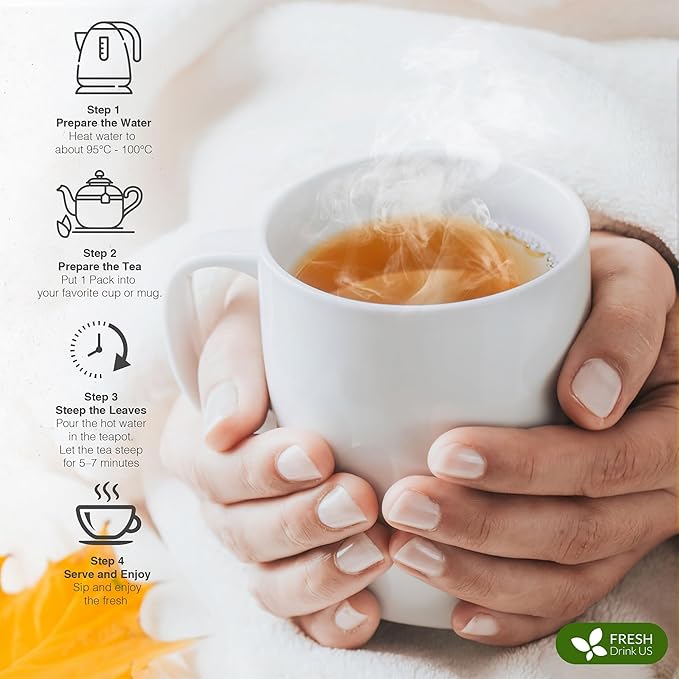 FreshDrinkUS Memory Brain Booster Tea Bags | 75 Count | Ginkgo Biloba Gotu Kola Lion’s Mane Mushroom MCT Coconut Oil | Herbal Blend Tea Bags | Naturally Flavorful No Additives Caffeine-Free