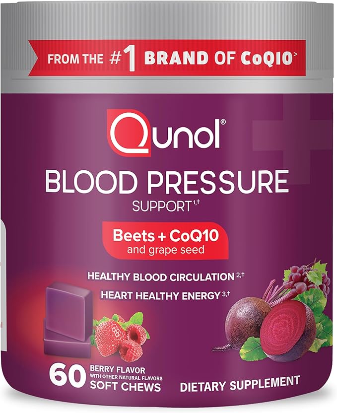 Qunol Beets Chews for Blood Pressure Support 3 in 1 Beets + CoQ10 + Grape Seed Extract Supports Healthy Blood Circulation &amp Heart Healthy Energy 60 Chews