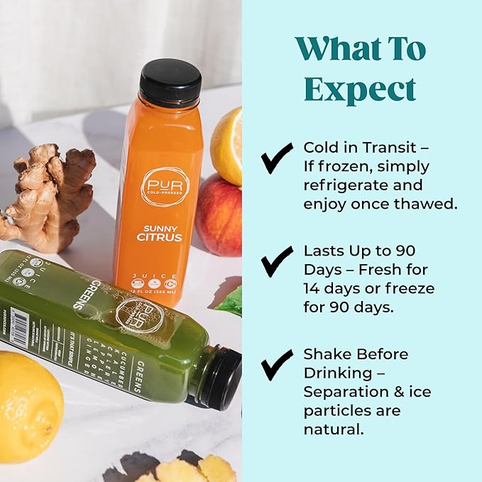PUR Cold-Pressed Juice – 3-Day Signature Juice Cleanse – Natural Reset Supports Wellness Digestion &amp Energy – Greens Celery Kick Blue Chia Sunny Citrus &amp Raw Red – 18 Bottles