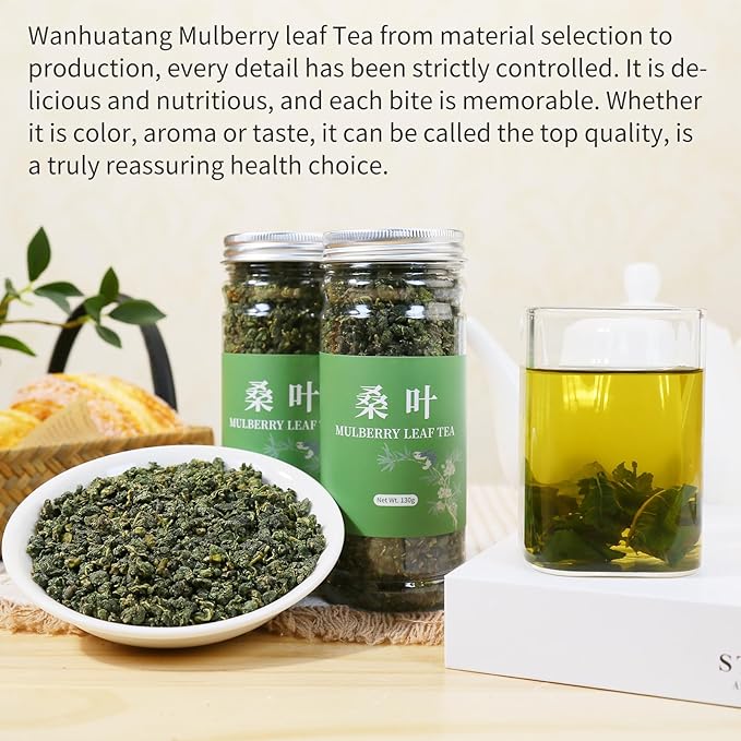 Wanhua Hall Mulberry Leaf Tea Mulberry Tea Loose Leaf 9.17oz/260g Fresh Taste Dried Sang Ye Loose Leaf Herbal Tea Caffeine Free 桑叶茶 桑叶 霜桑叶