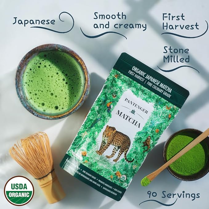 Organic Matcha Green Tea Powder | 3.5 OZ - 80 Servings | Latte &amp Smoothie Grade | Japanese - First Harvest - Stone Milled | By Pantenger