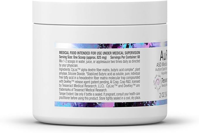 AuRx Autism Spectrum Medical Food Powder to Support Gut Health Stabilized Butyric Acid Supplement in a Palatable-Tasting Powder for ASD Children Hypoallergenic 2 Ounces