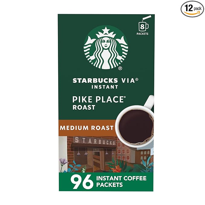Starbucks VIA Instant Coffee Packets Single Serve Medium Roast Coffee Pike Place Roast 96 Packets