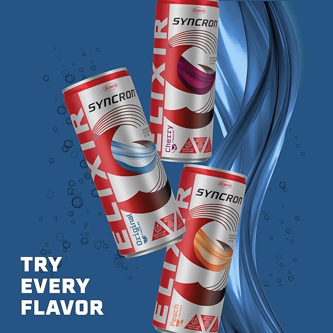 Syncron Elixir Energy Drink Cherry Flavor With 120mg Natural Caffeine From Green Tea Nootropics and Real Fruit Juice Beverage With No Sucralose or Artificial Sweeteners 12 Pack 12 Oz