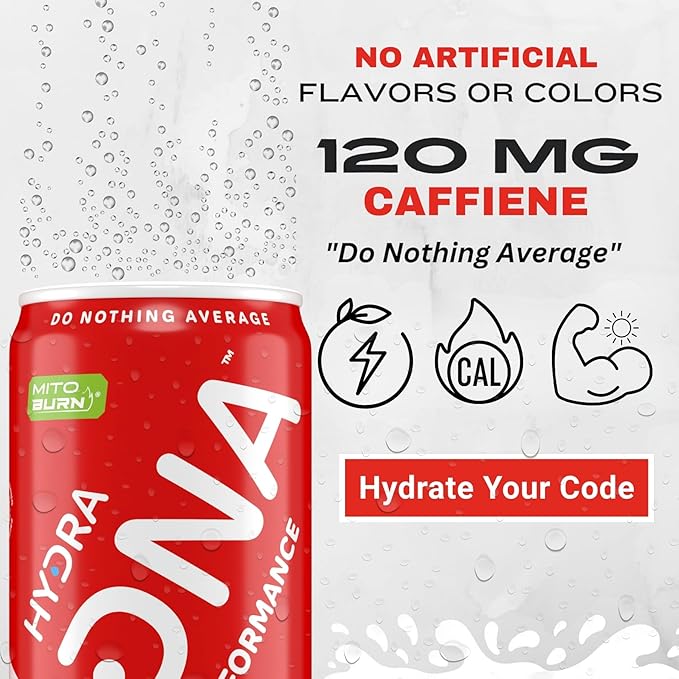 HYDRADNA- Clean Performance Drink Zero Sugar | For Natural Fuel Alertness Boost Stamina120 mg Organic Caffeine Natural Flavors Zero Sucralose Clean Ingredients (12 Pack) (12 Pack Fruit Punch)