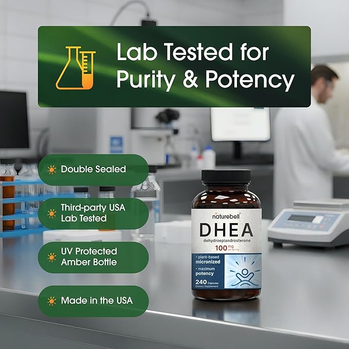 NatureBell DHEA 100mg - 240 Capsules - DHEA Supplement for Energy Levels Immune Health &amp Healthy Aging Support - Highly Bioavailable* - Non-GMO &amp Gluten Free