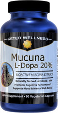 Mucuna Pruriens 20% L-Dopa – Standardized Velvet Bean Extract for Natural Dopamine Focus &amp Mood Support – Pure 8:1 Concentrated Herbal Supplement – Vegan Non-GMO 90 Capsules