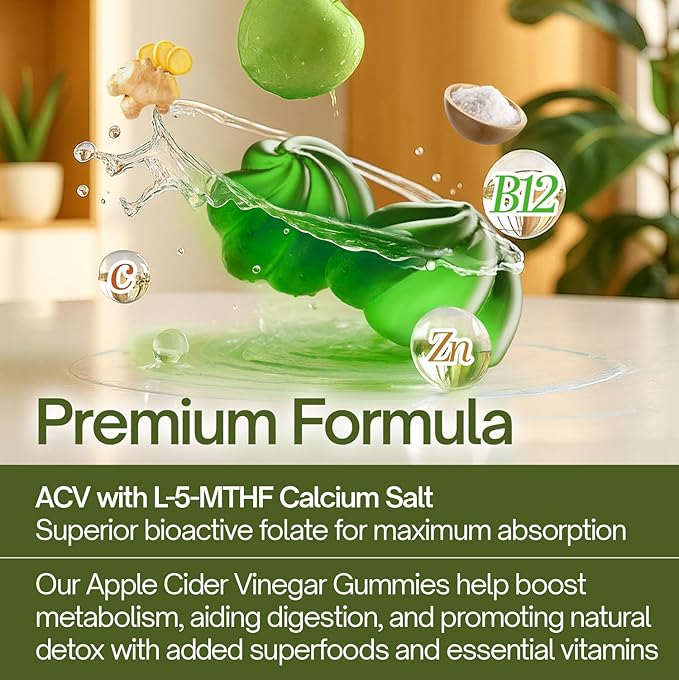 120 Premium Apple Cider Vinegar (ACV) Gummies Formulated with Vitamin B12 Zinc Ginger &amp Vitamin C120 | Vegan - Gluten Free - Non GMO