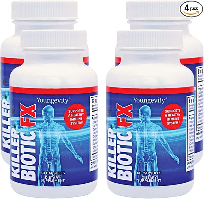 Youngevity Killer Biotic FX - Immune System Support | Sourced from Bee Propolis Mushrooms &amp Colostrum | Natural Immunity Support | 4 Pack