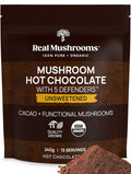 Real Mushrooms Unsweetened Hot Chocolate Mix with 5 Defenders – Reishi Chaga Turkey Tail Maitake Shiitake – Coco Powdered Unsweetened – Organic Cacao Powder Supplement Vegan 15 Servings