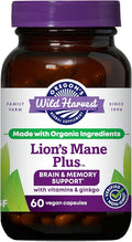 Oregon's Wild Harvest Lion's Mane Plus Brain &amp Memory Support with Vitamins &amp Ginkgo Organic 60 Count