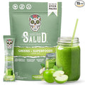 Salud 2-in-1 Greens Powder + Superfood Drink Mix Packets 20+ Fruits and Veggies Probiotics Prebiotics Supports Digestive Health Bloating Relief Vegan Green Apple (15 Servings)