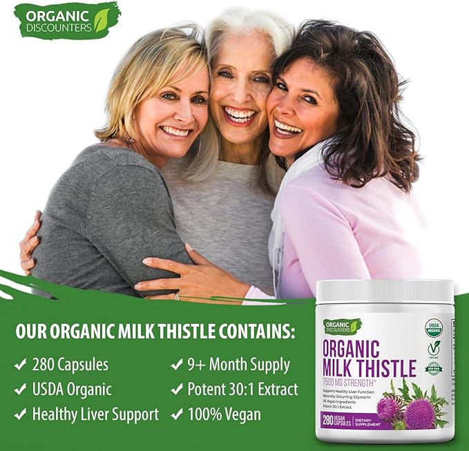 Milk Thistle Capsules 280 Count 7500 mg Strength Potent 30:1 Extract USDA Certified Organic Rich in Silymarin Flavonoids Vegan Non-GMO and All-Natural