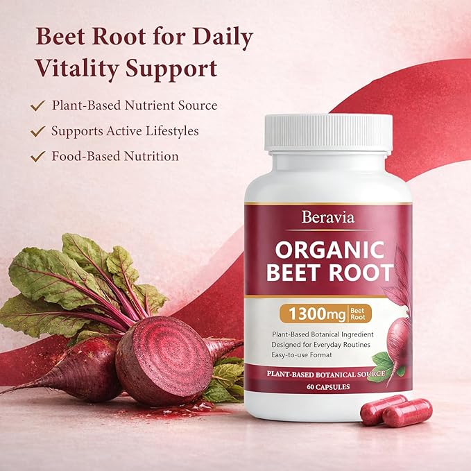 Organic Beet Root Capsules – 1300 mg Beetroot per Serving Supports Circulation &amp Daily Energy for Active Lifestyles Plant-Based Antioxidant Formula 60 Capsules (2)