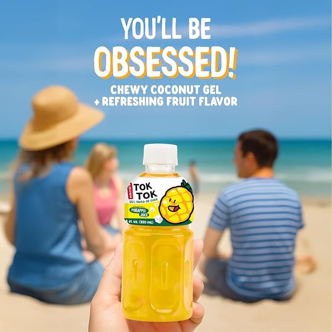 Pocas Toktok Pineapple Juice 12-Pack – Made with Real Fruit &amp Chewy Nata De Coco 8 Oz Each
