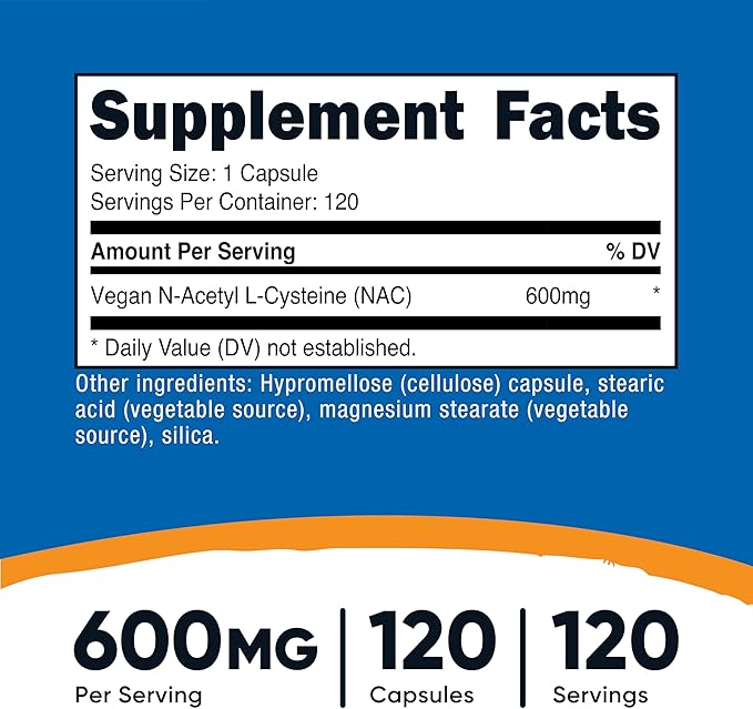 Nutricost N-Acetyl L-Cysteine (NAC) 600mg 120 Vegetarian Capsules - Non-GMO Gluten Free Vegetarian Caps (Pack of 2)