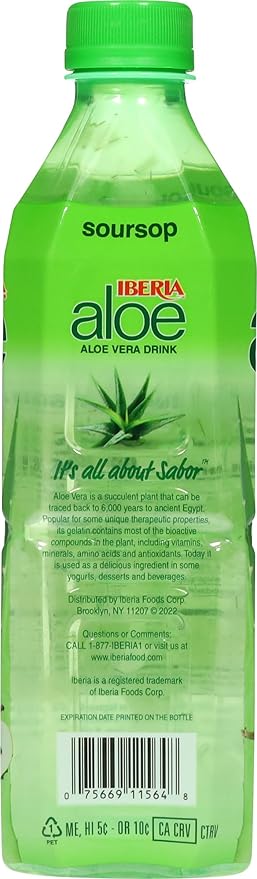 Iberia Aloe Vera Drink With Pure Aloe Pulp Soursop 16.9 Fl Oz (Pack of 24)