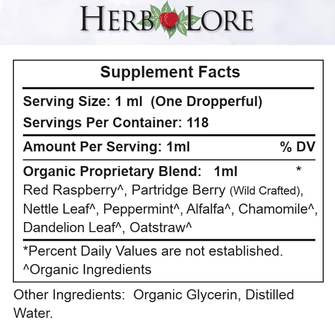Herb Lore Pregnancy Tea Plus Tincture - Third Trimester Labor Prep Tea for Last 6 Weeks of Pregnancy with Red Raspberry Leaf &amp Partridge Berry (4 fl oz)