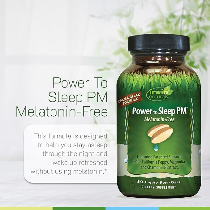 Irwin Naturals Power to Sleep PM Melatonin-Free – Natural Sleep Support with Ashwagandha Magnesium GABA &amp L-Theanine – Promotes Calm Mind Restful Sleep &amp Well-Being – 50 Soft-Gels