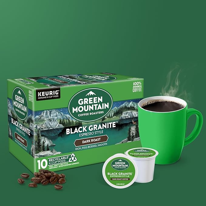 Green Mountain Coffee Roasters Black Granite Keurig Single Serve K-Cup Pods Espresso Style Dark Roast 60 Count (6 Packs of 10)