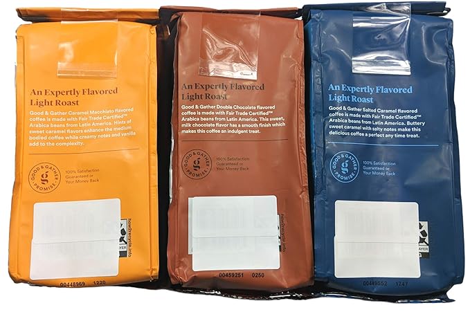 Good &amp Gather 3 Pack 12 oz Flavored Ground Coffee Caramel Macchiato Double Chocolate Salted Caramel Light Roast Fair Trade Certified Arabica Coffee