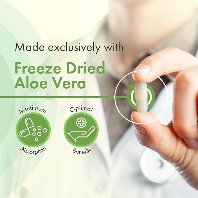 Aloe Vera Capsules 180 Count Freeze Dried Gel and Leaf Powder for IC BPS Support Digestive and Bladder Health Made in USA Natural Supplement