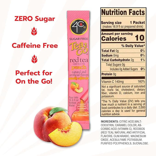 4C Powder Drink Stix Red Tea Peach 500 Count Bulk Buy Singles Stix On the Go Refreshing Water Flavorings Value Pack