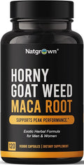 Natgrown Horny Goat Weed and Maca Root Extract Supplement for Men &amp Women (Epimedium Extract Hornygoatweed) Vegan Capsules -120 Ct