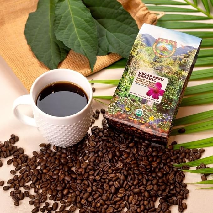 Low Acid Organic Coffee – Whole Bean Mold-Free &amp Stomach Friendly by Java Planet Peruvian Single Origin Decaf Coffee Medium Dark Roast Water Process Smooth Full Flavored 1LB Bag