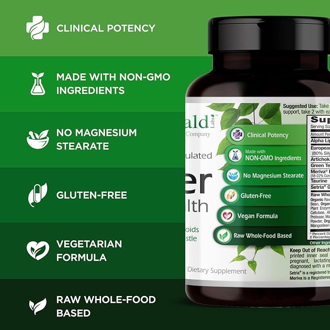 EMERALD LABS Liver Health - Liver Support Supplement with European Milk Thistle Extract - Supports Healthy Immune System Energy Levels &amp Gallbladder* - 60 Vegetable Capsules (30-Day Supply)